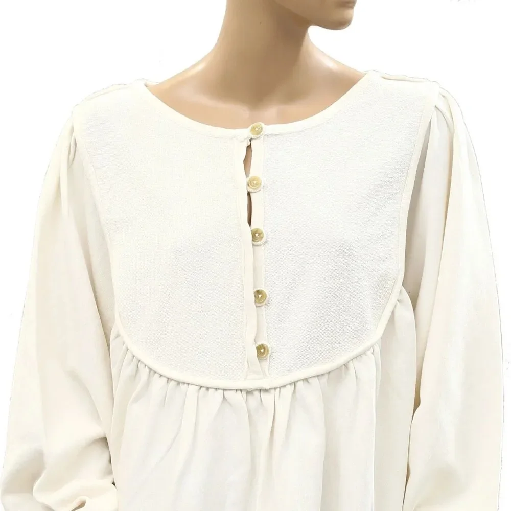 Free People About A Girl Pullover Sweatshirt Top Henley Flowy Cotton M 289539